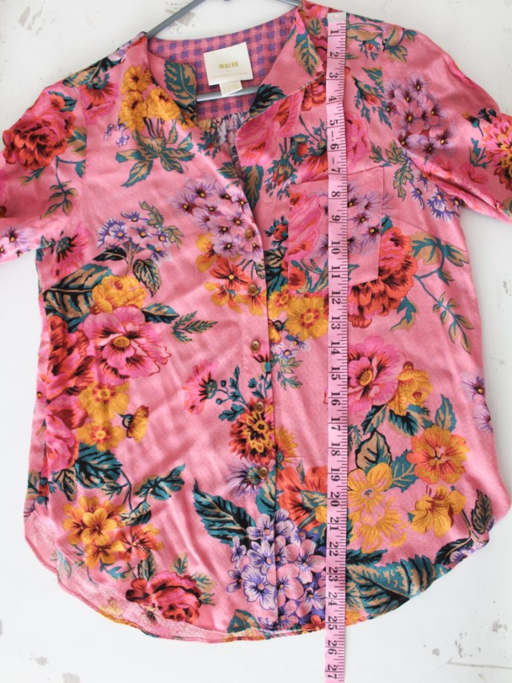 Anthropologie x Meave Pink Floral Button Down Top Size US 2 - Picture 5 of 7